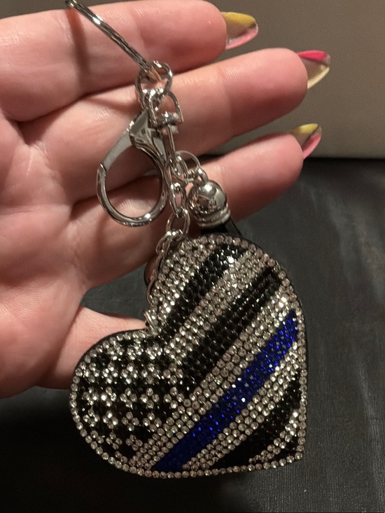 Accessories - Crystal Heart Keychain Charm in Black, Silver & Blue
